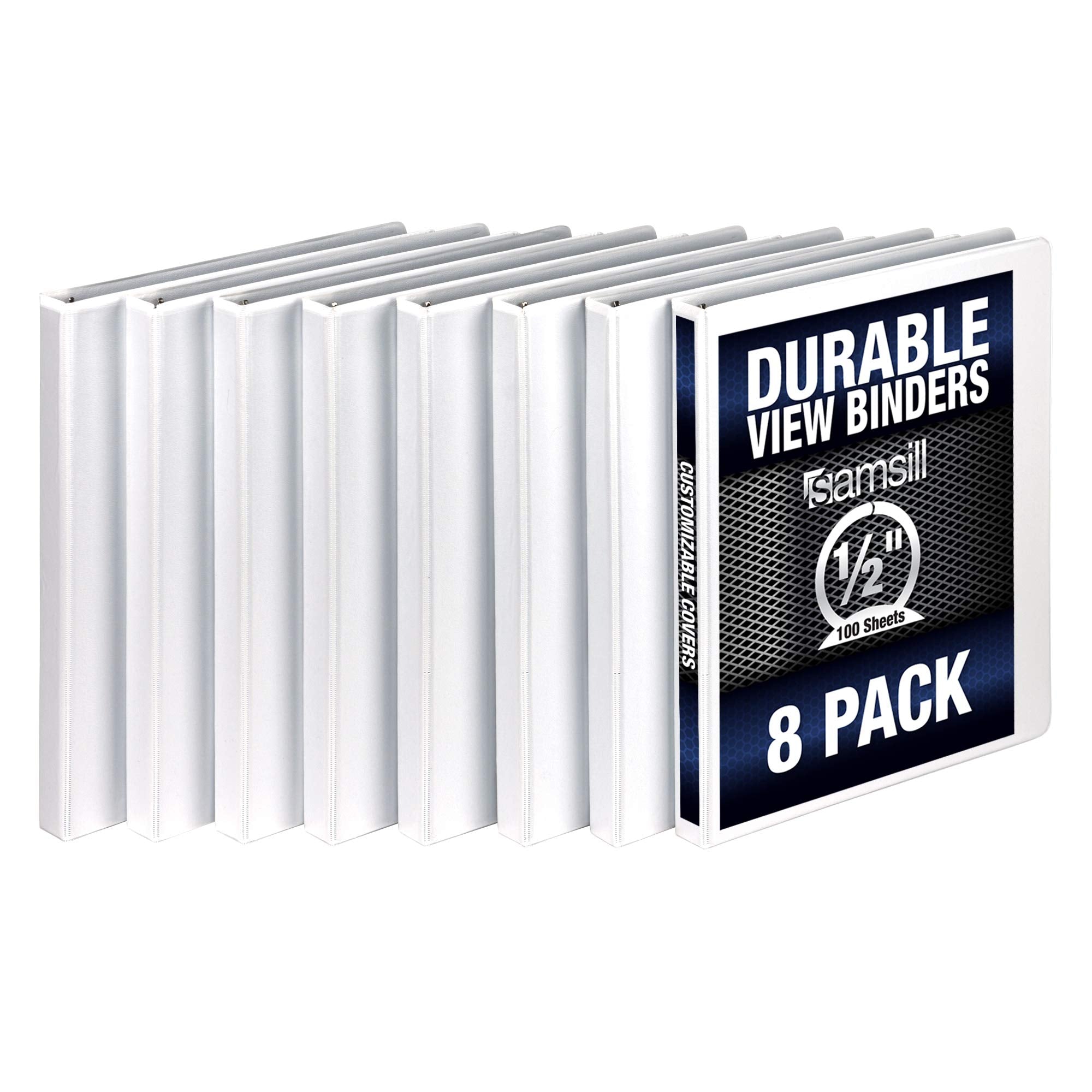 Samsill Durable .5 Inch Binder, Made In The Usa, Round Ring Customizable Clear View Binder, White, 8 Pack (S88417)