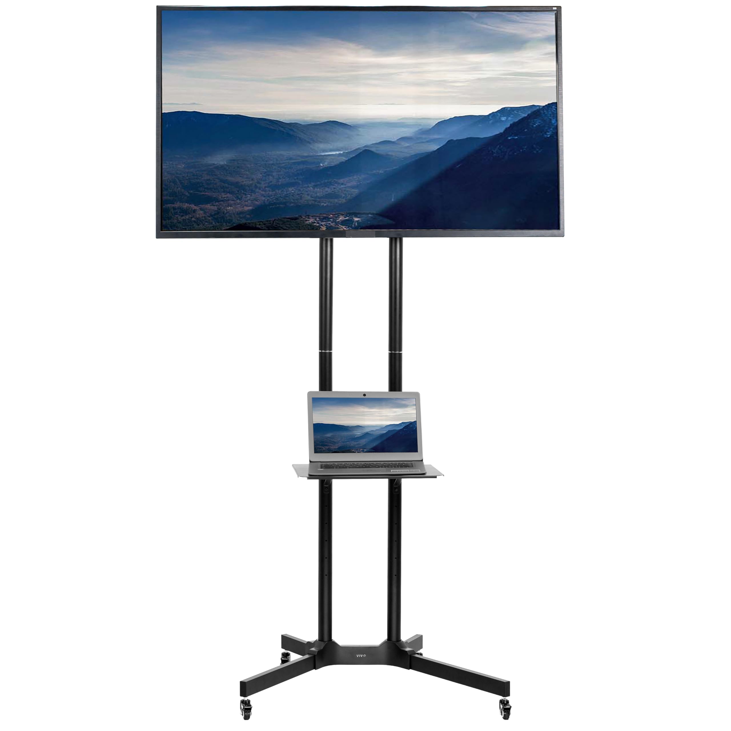 VIVO Tall TV Cart for 32 to 83 inch Screens up to 110 lbs, LCD LED OLED 4K Smart Flat and Curved Panels, Rolling Stand with Lapt