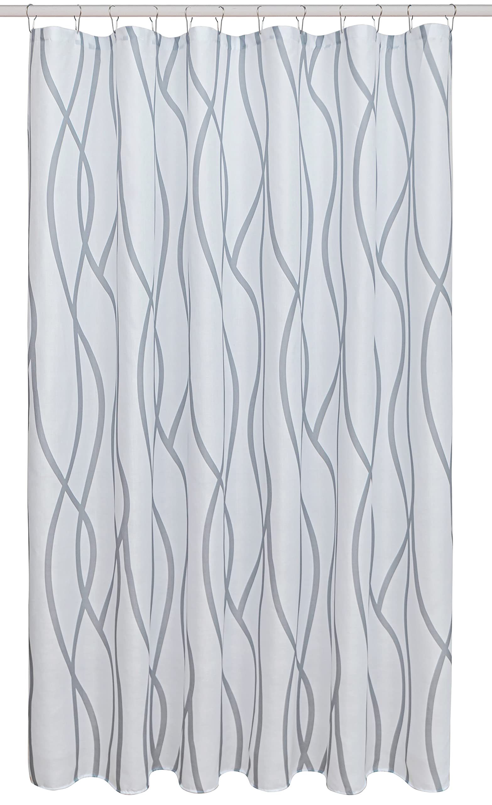 Biscaynebay Extra Long Textured Fabric Shower Curtain 72 Inch Width By 84 Inch Length, Silver Grey Dancing Printed Bathroom Curt