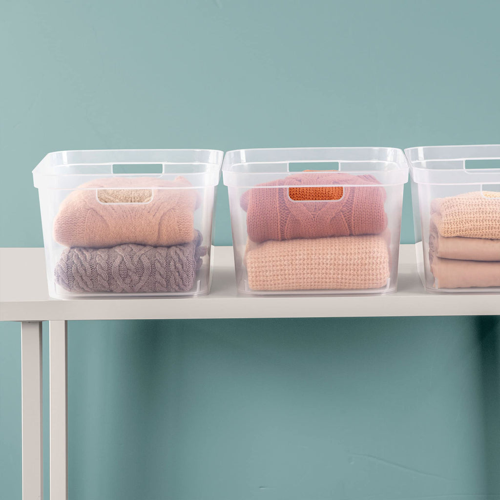 Sterilite 8.25X12.25X15 Inch Modern Polished Storage Bin W/Comfortable Carry Through Handles & Banded Rim For Household Organiza