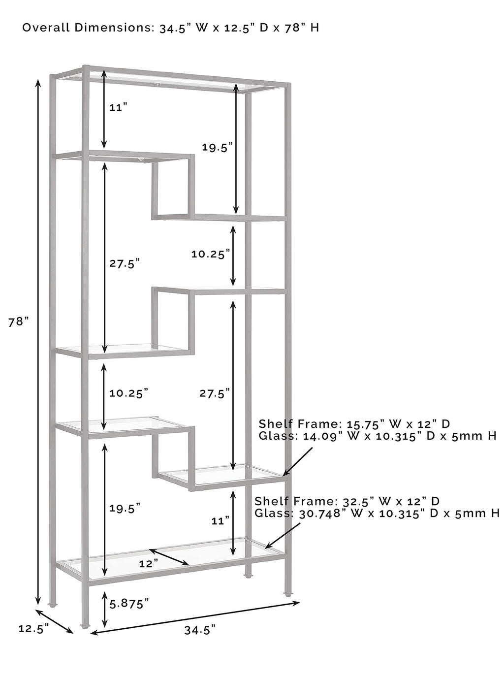 Crosley Furniture Sloane Bookshelf with Glass Shelves, Bookcase Storage, Gold
