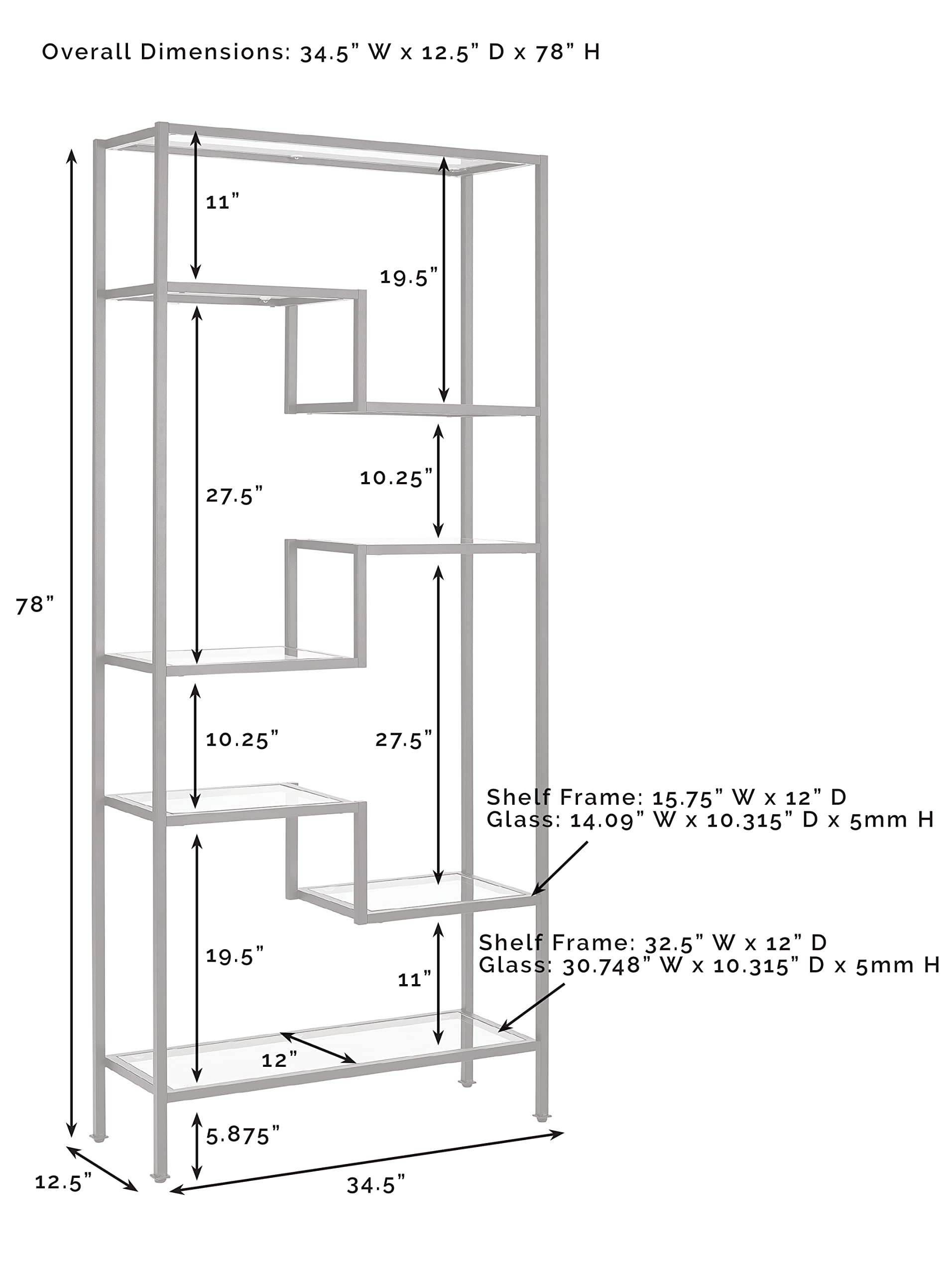 Crosley Furniture Sloane Bookshelf with Glass Shelves, Bookcase Storage, Gold