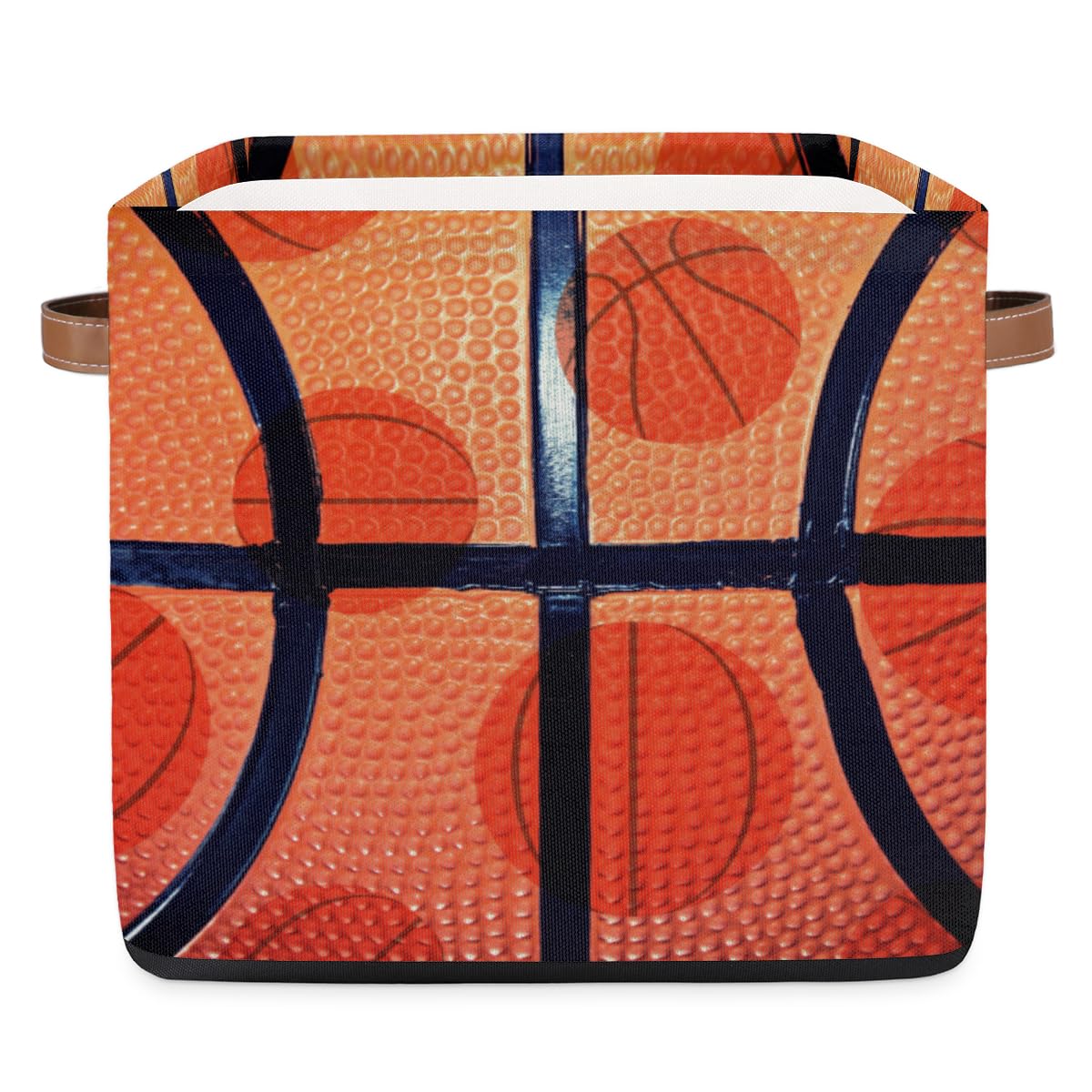 OMFUNS Sport Basketball Storage Basket 13x13 Ball Theme Collapsible Cube Storage Bin with Handle Fabric Storage Box Organizing f
