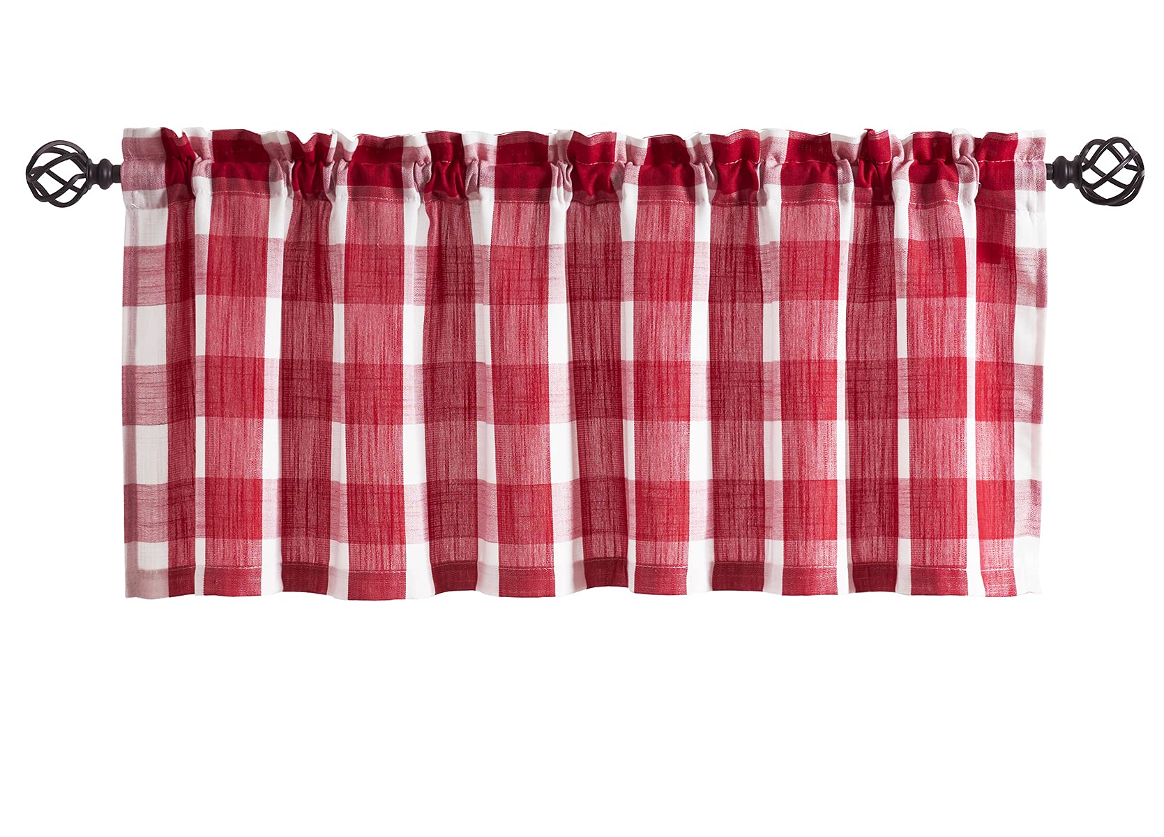 Treatmentex Buffalo Check Kitchen Valance Red And White Checkered Valance Window Curtain For Basement Living Room Bedroom 1Pc 52