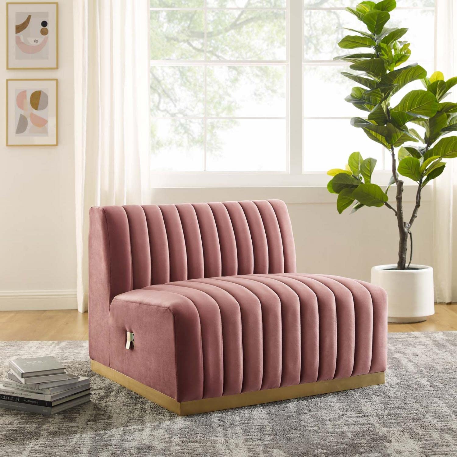 Modway Conjure Channel Tufted Performance Velvet Armless Chair - Gold/Dusty Rose