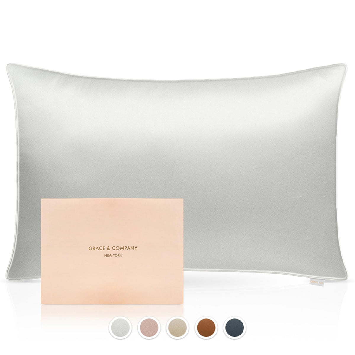 Grace & Company Silky Satin Pillowcase For Hair & Skin, Oeko-Tex Certified Satin Silk Pillowcase With Zipper - Ultra Smooth Whit