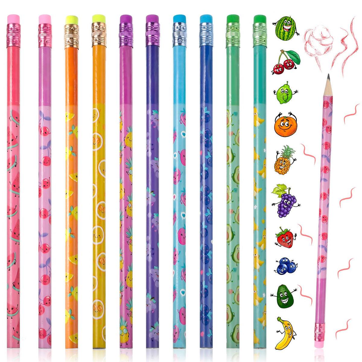 Outus 40 Pieces Scented Pencils With Eraser Hb Pencils Graphite Pencil Cylinder Wood Pencils With Themed Elements School Station