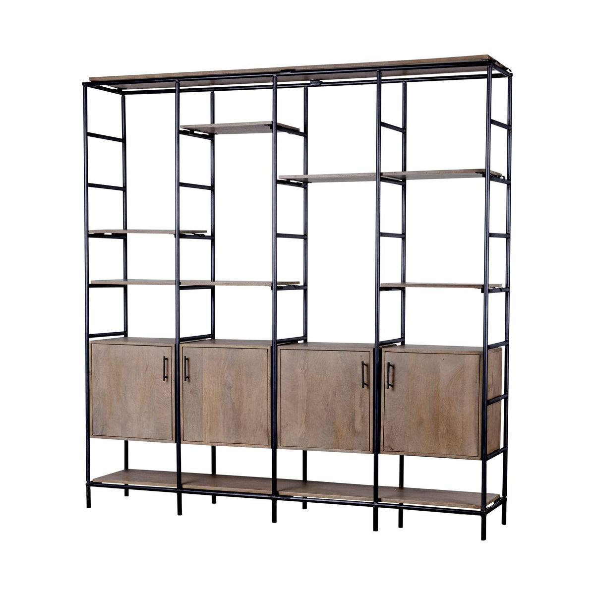 HomeRoots Medium Brown Wood and Metal Multi Shelves Shelving Unit