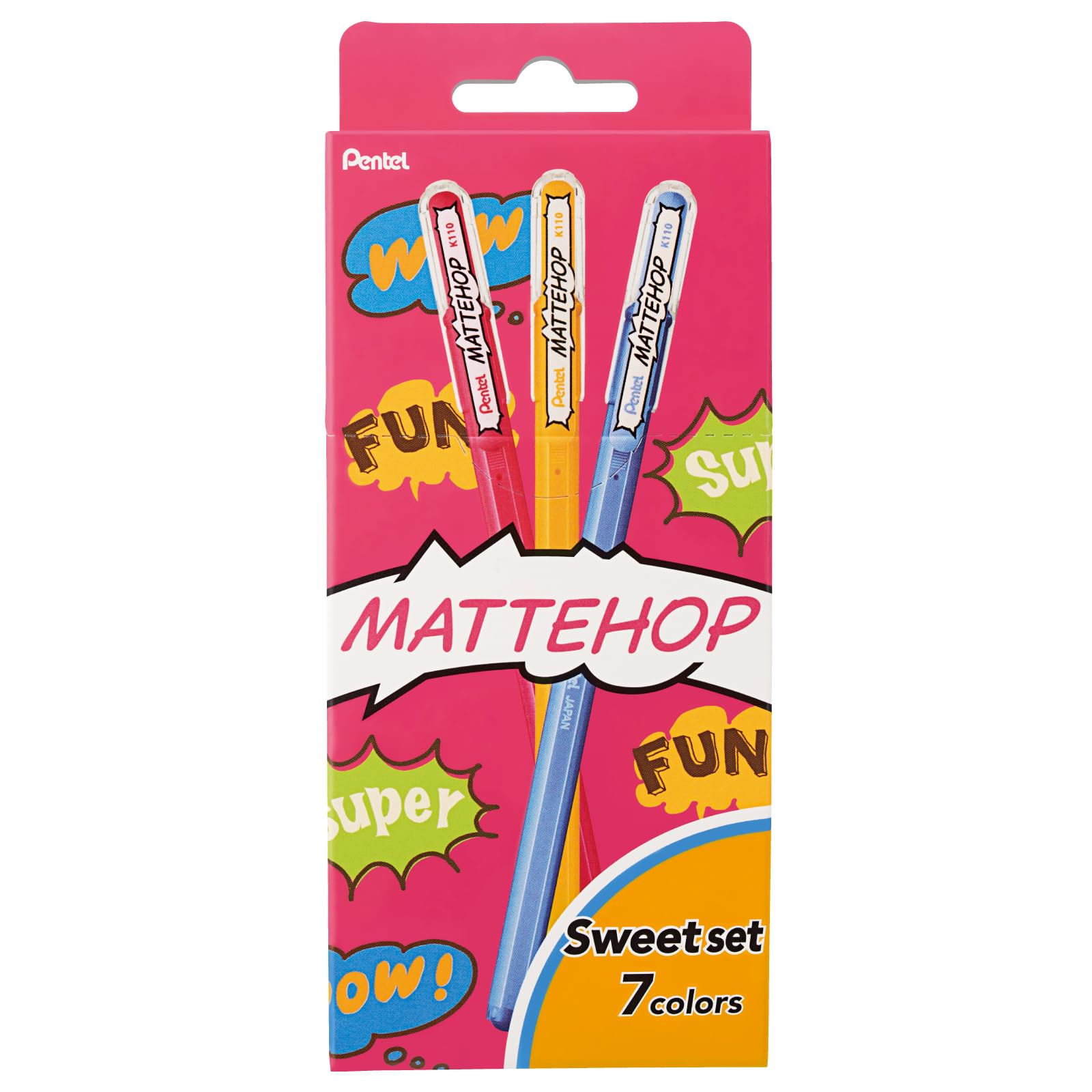 Pentel Matte Hop Sweet Color Ballpoint Pen, 7 Colors, K110-V7Stb