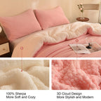 Llancl 3D Jacquard Design Comforter Set, Ultra-Soft Warm Queen Size Sherpa Fur Plush 3-Pieces Sets Luxury Cozy Bedding With 2 Pi