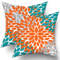Kawani Orange Teal Grey Pillow Covers 18X18 Dahlias Floral Modern Farmhouse Rustic Decorative Cotton Couch Pillow Cases With Zip