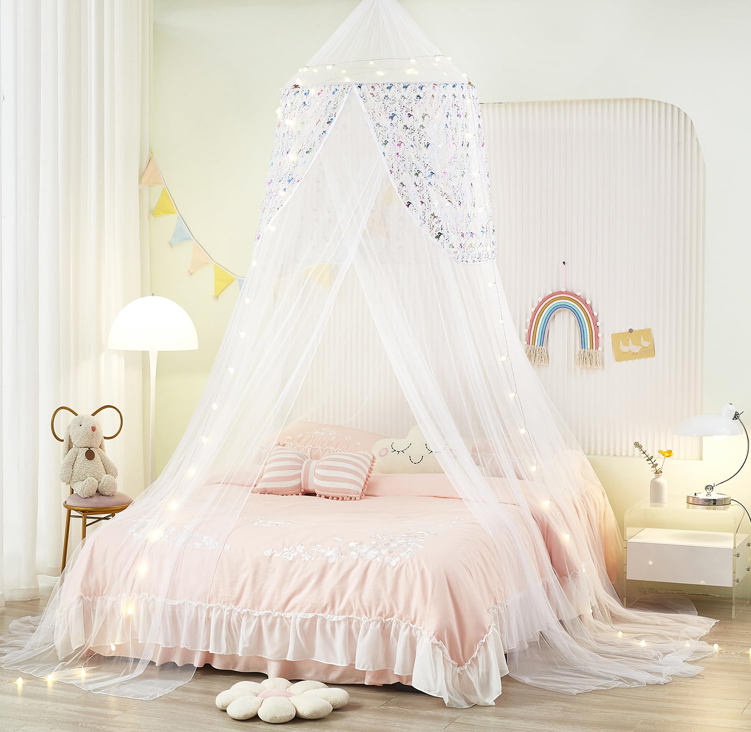 Nattey Bed Canopy for Girls,Unicorn Bed Canopy with Lights Bed Tent,Canopy for Bed Girls Room Decor, Canopy for Twin to King Siz