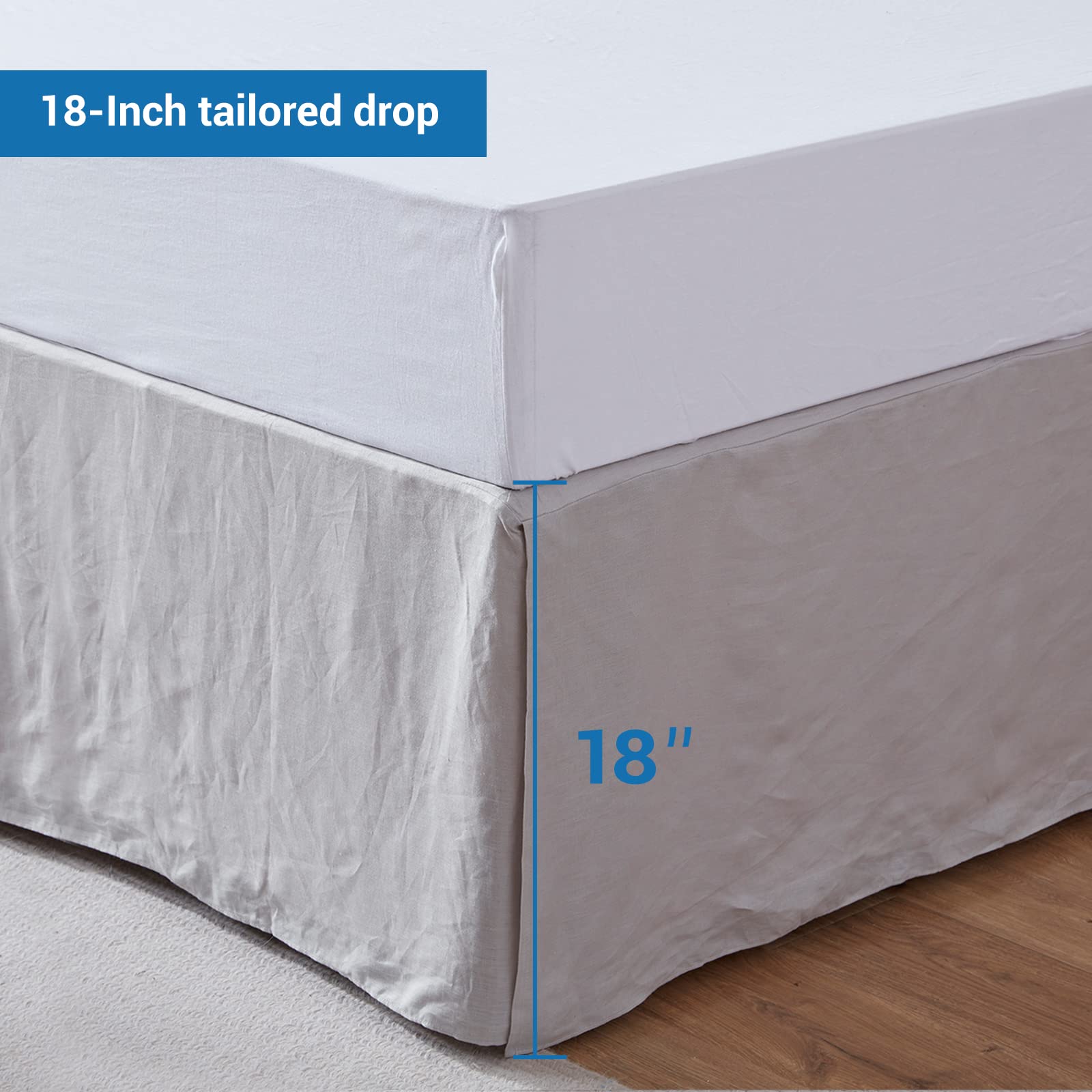 Simple&Opulence Premium Linen Bed Skirt Basic Style 18 Inch Tailored Drop Dust Proof Easy Fit Breathable (18'' Basic-Grey, Queen