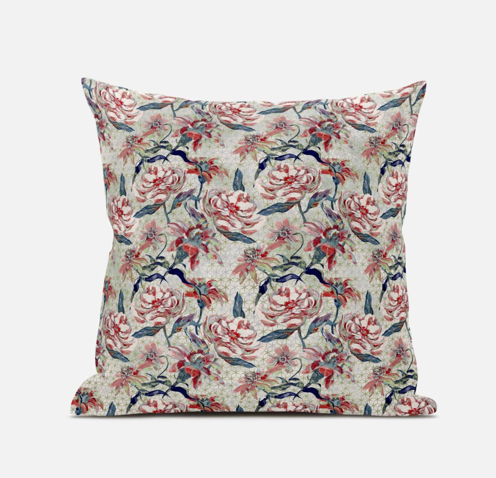 HomeRoots White Yellow Red 16' Red Pale Green Roses Zippered Suede Throw Pillow