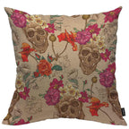 HOSNYE Skull and Flowers Throw Pillow Case Cushion Cover Sugar Skull Smiles Mexican Festival Halloween Cotton Linen for Couch Be