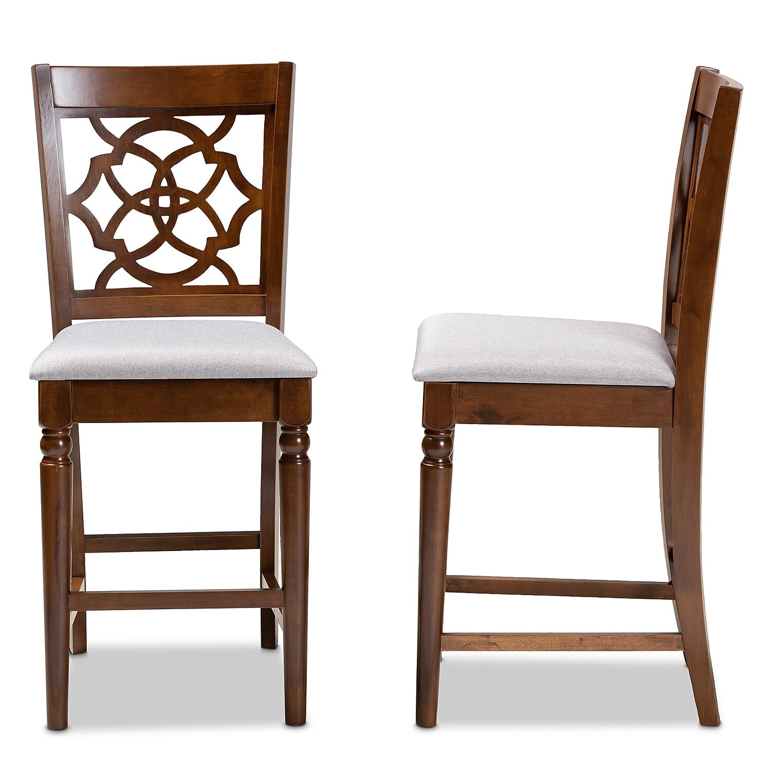 Baxton Studio Oscar Modern and Contemporary Grey Fabric Upholstered and Walnut Brown Finished Wood 2-Piece Counter Height Pub Chair Set