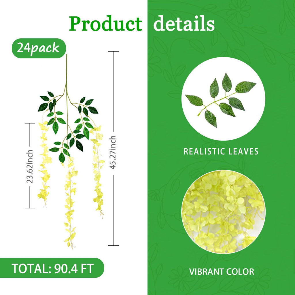 Green Artificial Wisteria Flower Vines, 3.77 Feet Green Wisteria Hanging Flowers Garland, 24 Pack Fake Green Wisteria, Green Flo