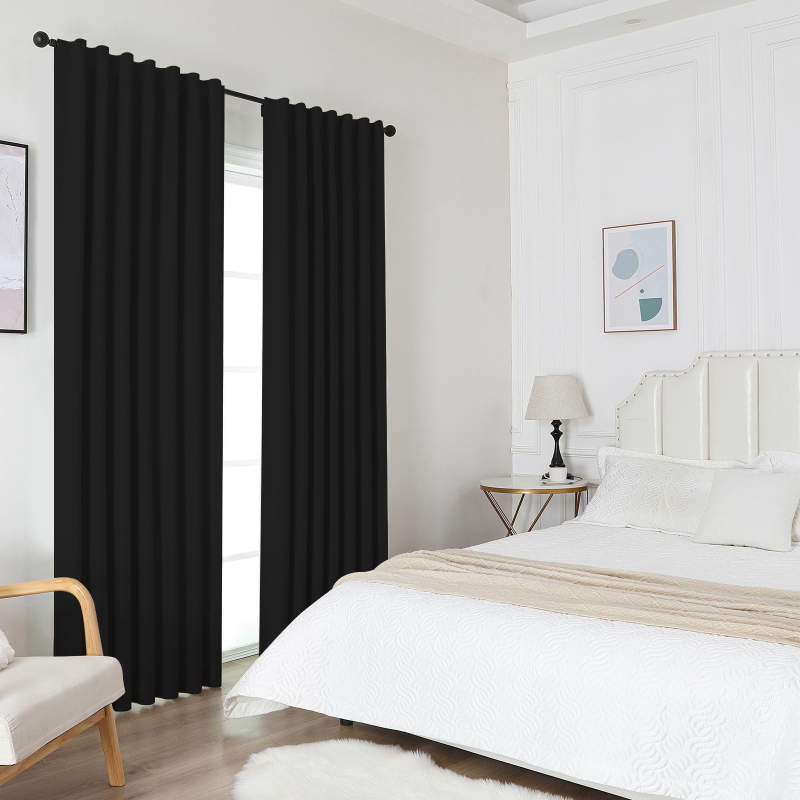 Joydeco Blackout Curtains For Bedroom 72 Inch Length,Back Tab/Rod Pocket 100% Blackout Living Room Drapes, Textured Thermal Insu