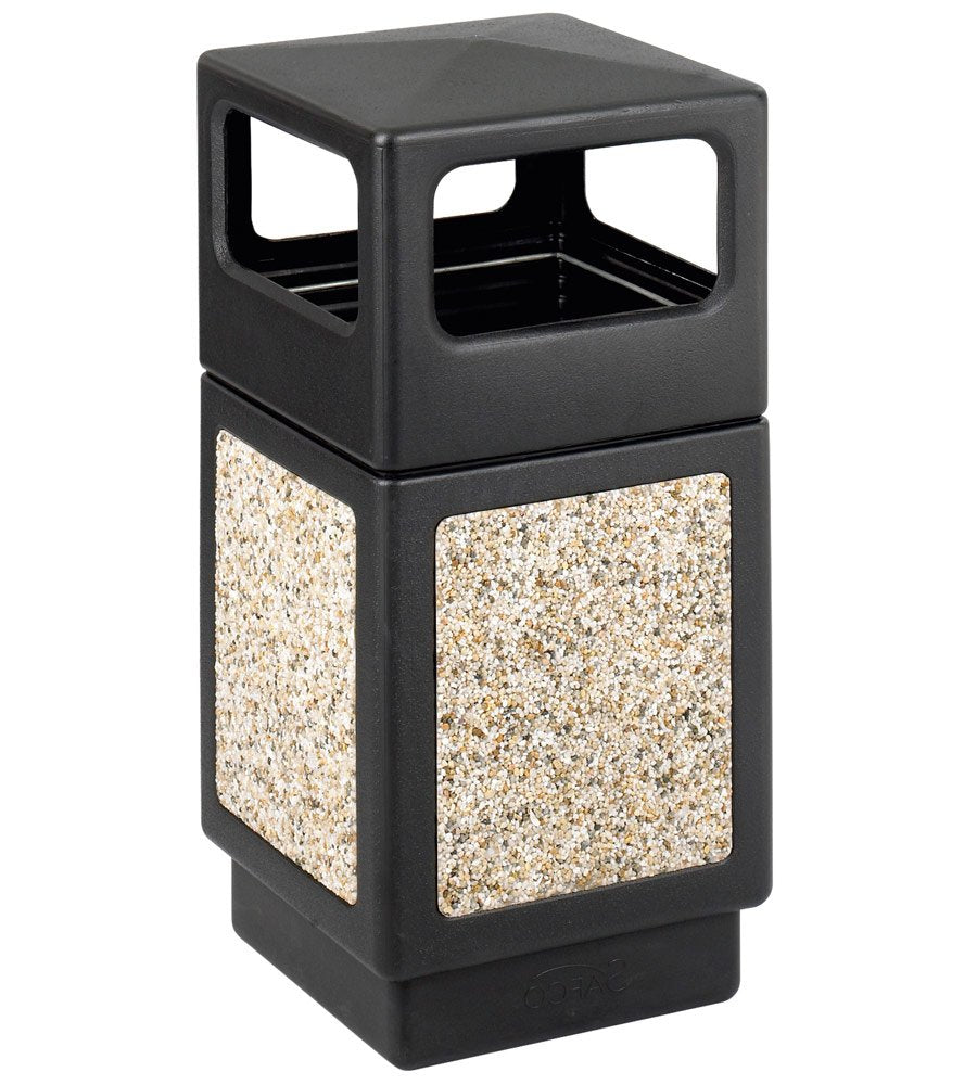 Faux Gravel Indoor/Outdoor Trash Can 38-Gallon / Black / Open Side