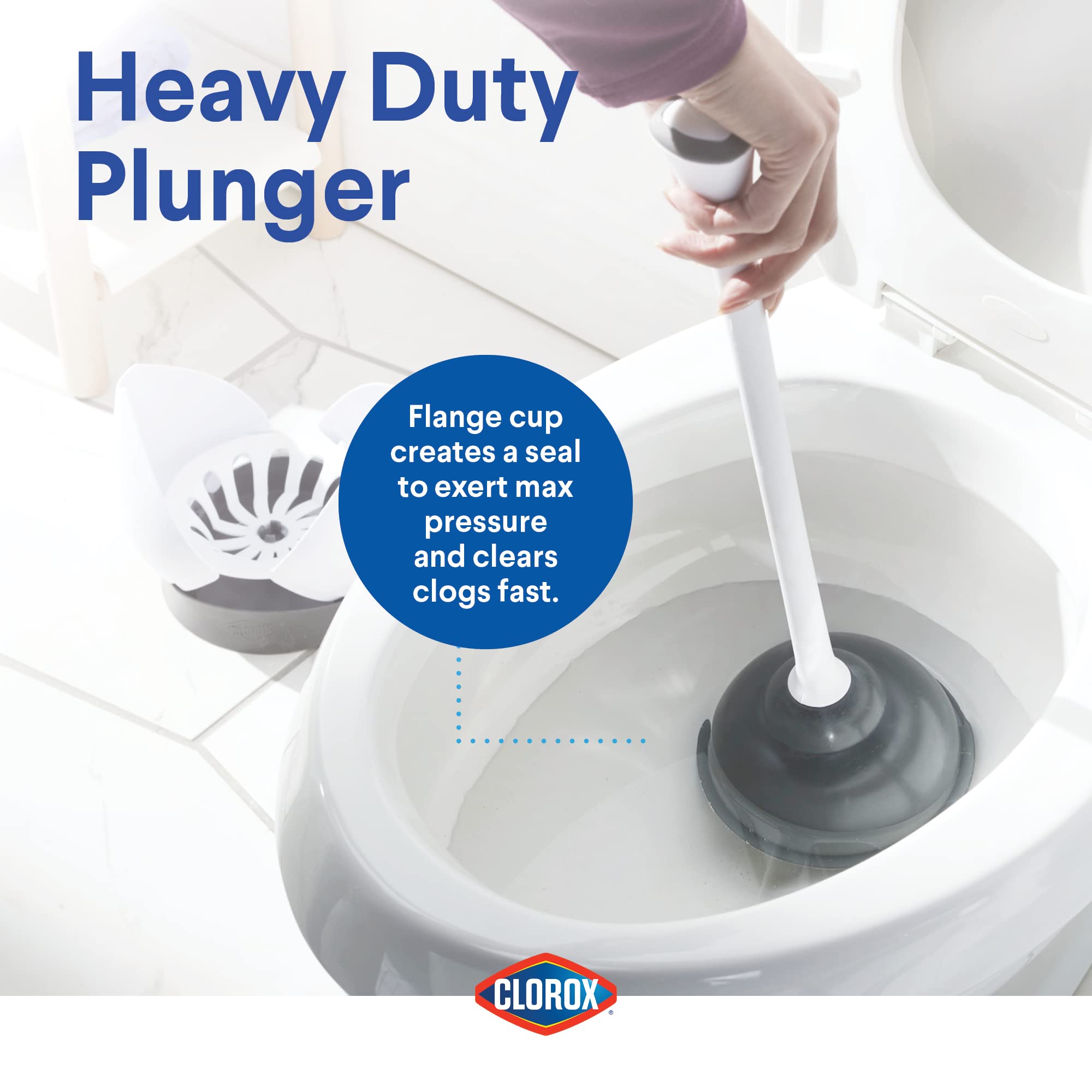 Clorox Toilet Plunger With Hideaway Caddy, Set Of 2 - Toilet Plunger For Bathroom, Bathroom Organizer & Storage, Toilet Unclogge