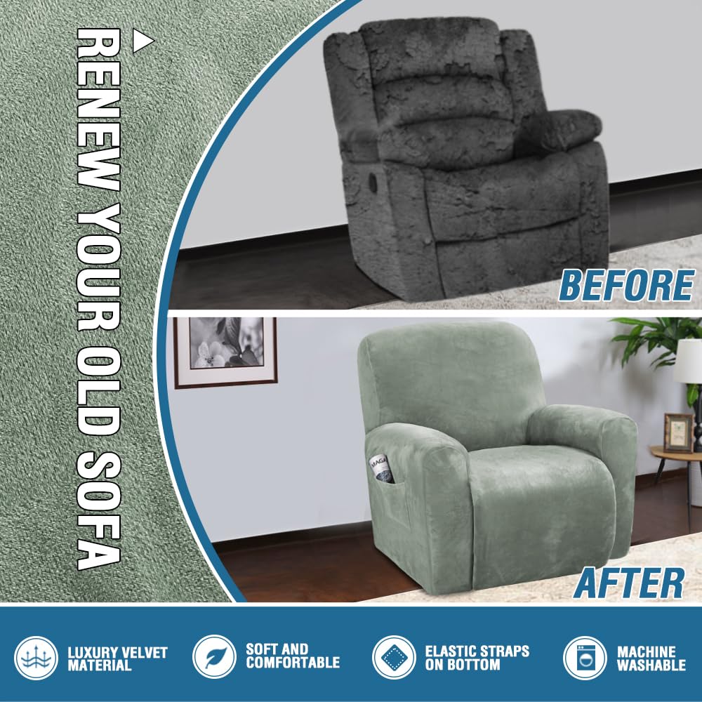 H.Versailtex 4-Pieces Recliner Chair Covers Velvet Stretch Reclining Couch Covers For 1 Cushion Sofa Slipcovers Furniture Covers