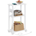 Tutotak Small Narrow Side Table With Charging Station, Skinny End Table For Small Spaces, Slim Nightstand With Usb Ports And Outlet, Sofa Beside Table With Wheels, White Tb01Bw046