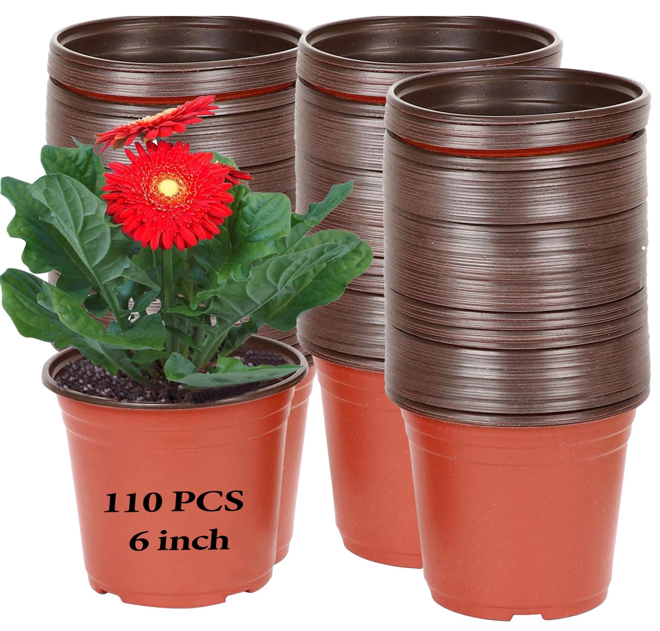 Kinjoek 110 Packs 6 Inch 0.5 Gallon Plastic Plants Nursery Pots, Flower Plant Growing Container Seed Starting Planter Nursery Po