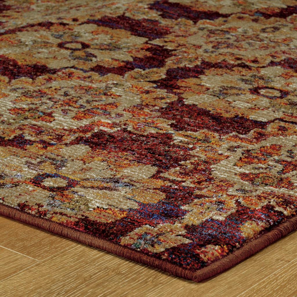 HomeRoots 510021 10 x 13 ft. Red & Gold Oriental Power Loom Stain Resistant Rectangle Area Rug