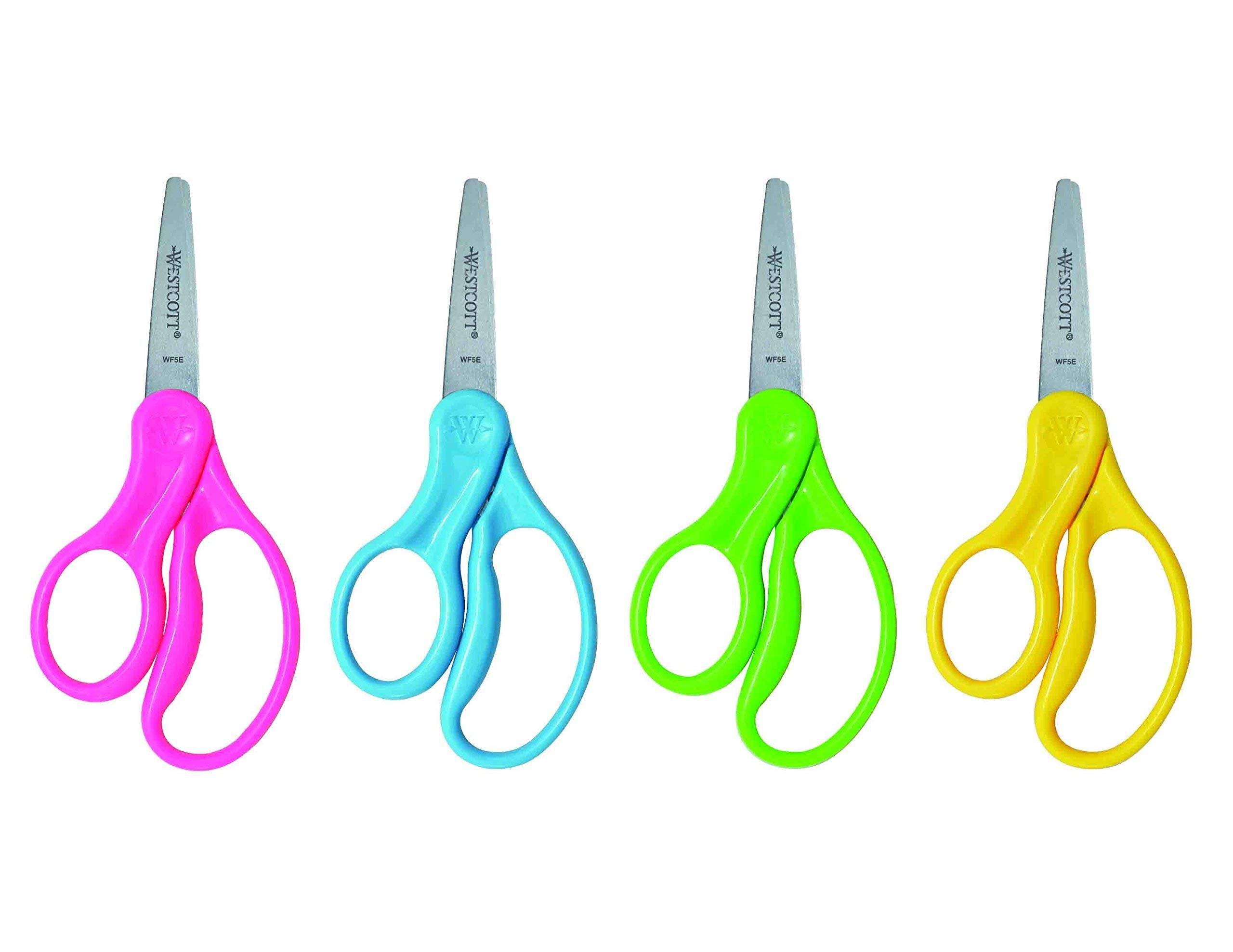 Westcott 13178 Left-Handed Scissors, Hard Handle Kids' Scissors, Ages 4-8, 5-Inch Pointed Tip, Color Varies