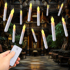 Amagic 12pcs Batteries Operated Taper Candles with Remote, Warm White Flickering Light, Flameless Handheld Candles Floating, Led