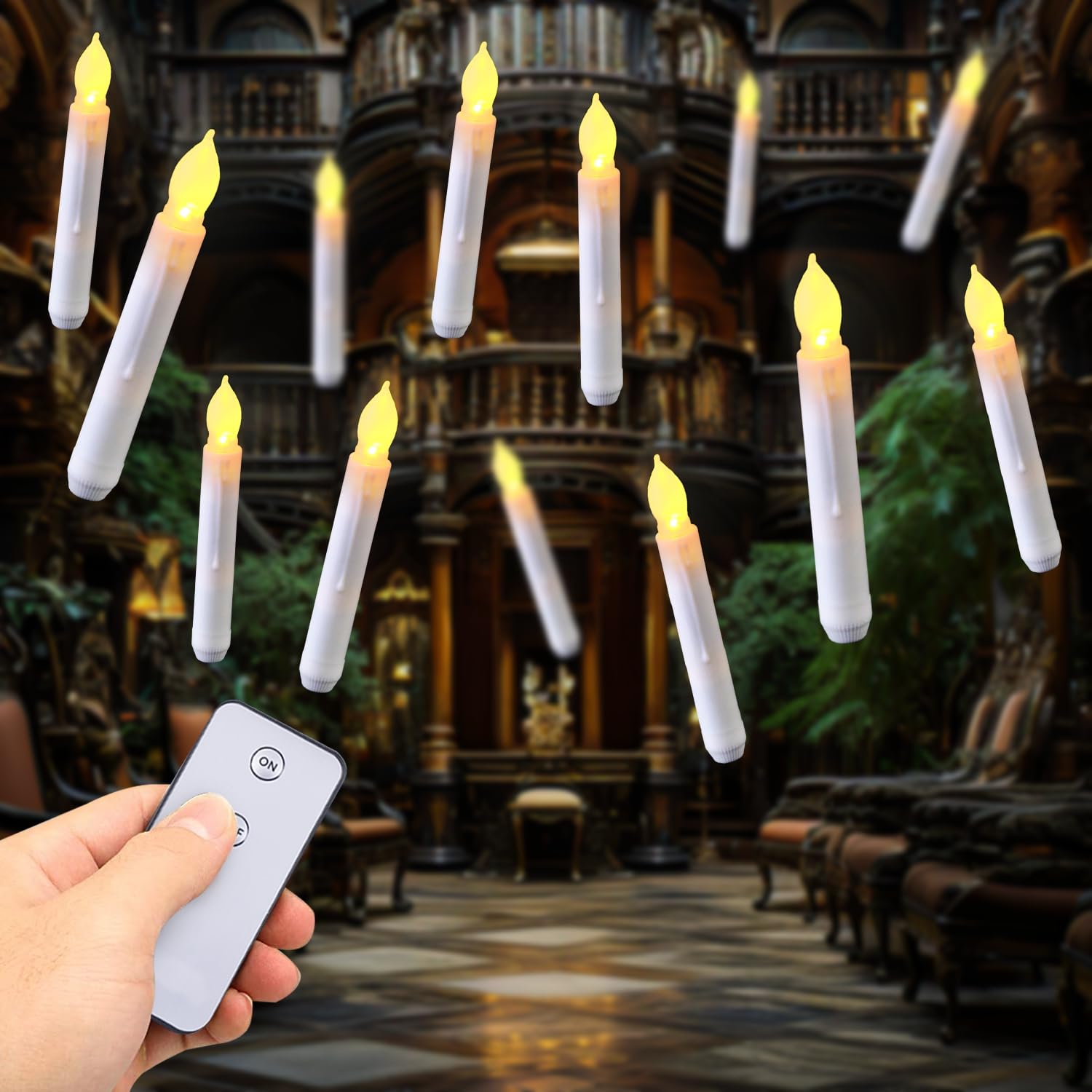 Amagic 12pcs Batteries Operated Taper Candles with Remote, Warm White Flickering Light, Flameless Handheld Candles Floating, Led