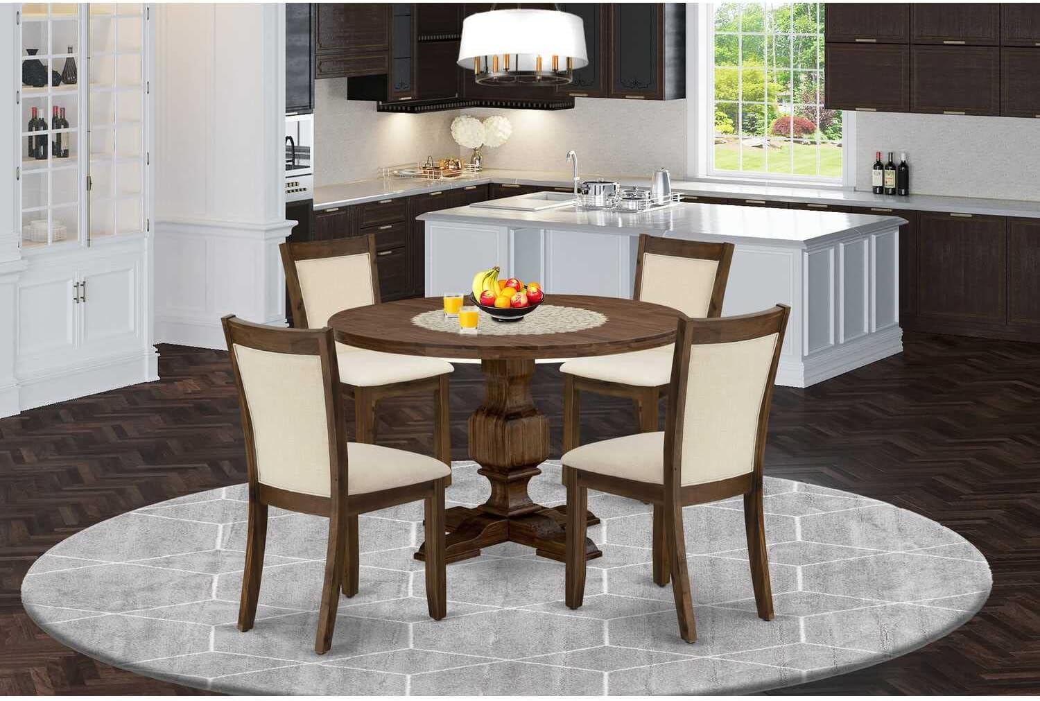East West Furniture Irving 5 Piece Kitchen Set Includes A Round Dining Room Table With Pedestal And 4 Light Beige Linen Fabric Parson Chairs, 48X48 Inch, I3Mz5-Nn-32