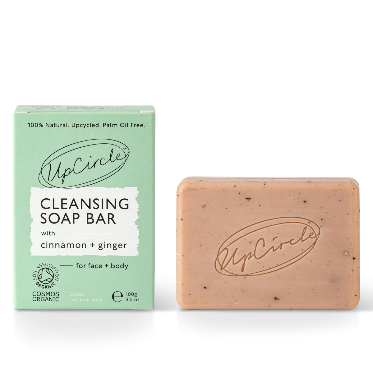 UPCIRCLE Cinnamon + Ginger Chai Soap Bar 3.5oz - Organic Vegan Cleanser For Face And Body - French Pink Clay + Glycerin Reducing