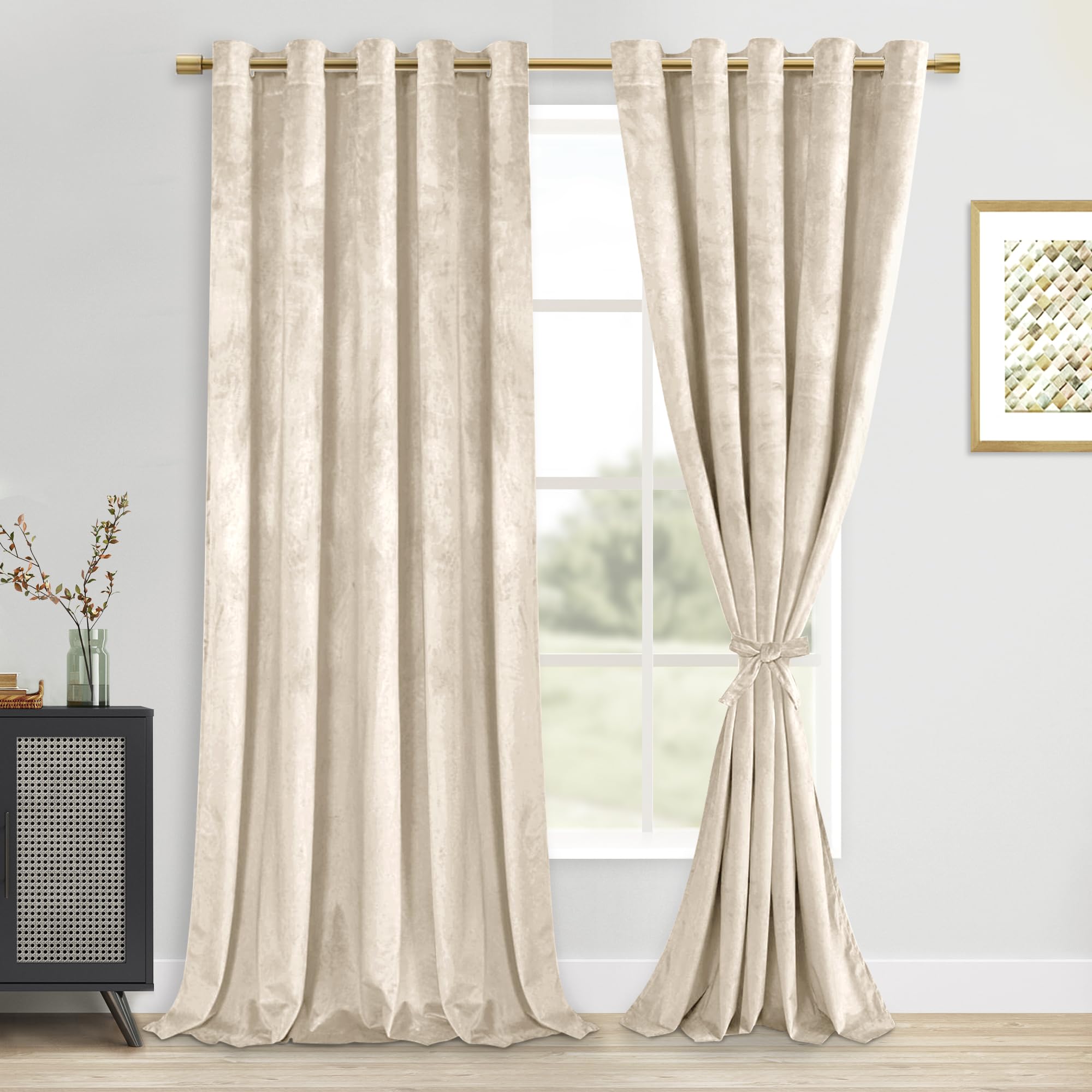 Dwcn Velvet Curtains Extra Wide - Elegant Room Darkening Noise Absorb Tieable Grommet Curtains & Drapes Warm Soft Texture Privac