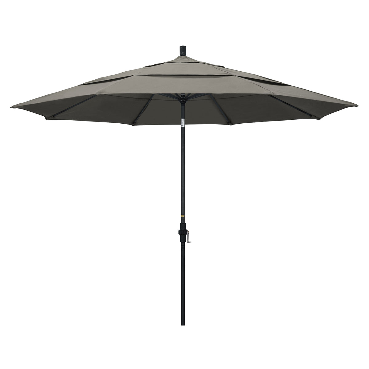 California Umbrella 11' Round Aluminum Market Umbrella, Crank Lift, Collar Tilt, Black Pole, Pacifica Taupe