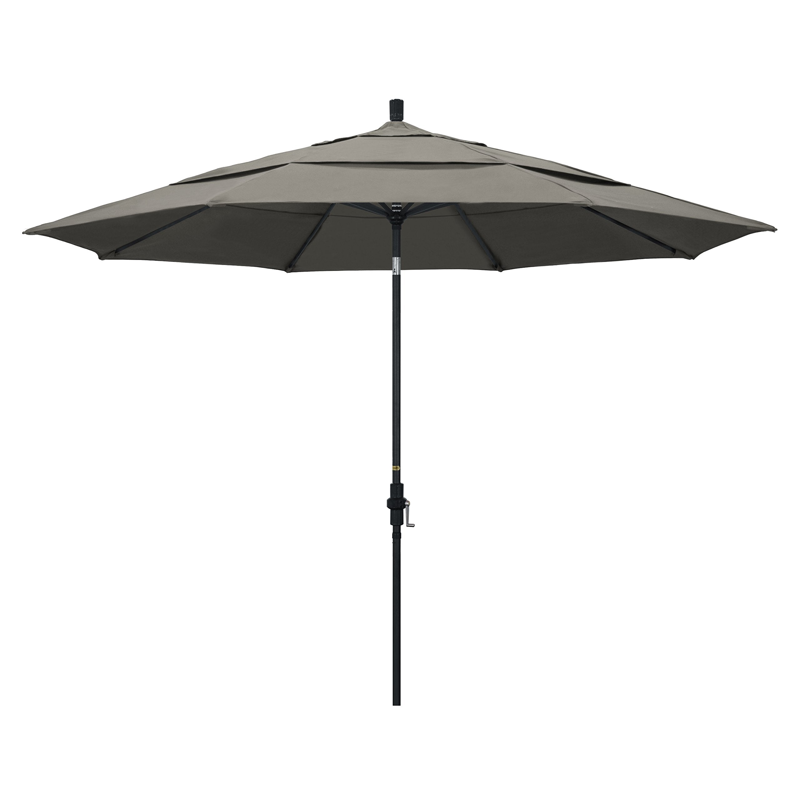 California Umbrella 11 Round Aluminum Market Umbrella, Crank Lift, Collar Tilt, Black Pole, Pacifica Taupe