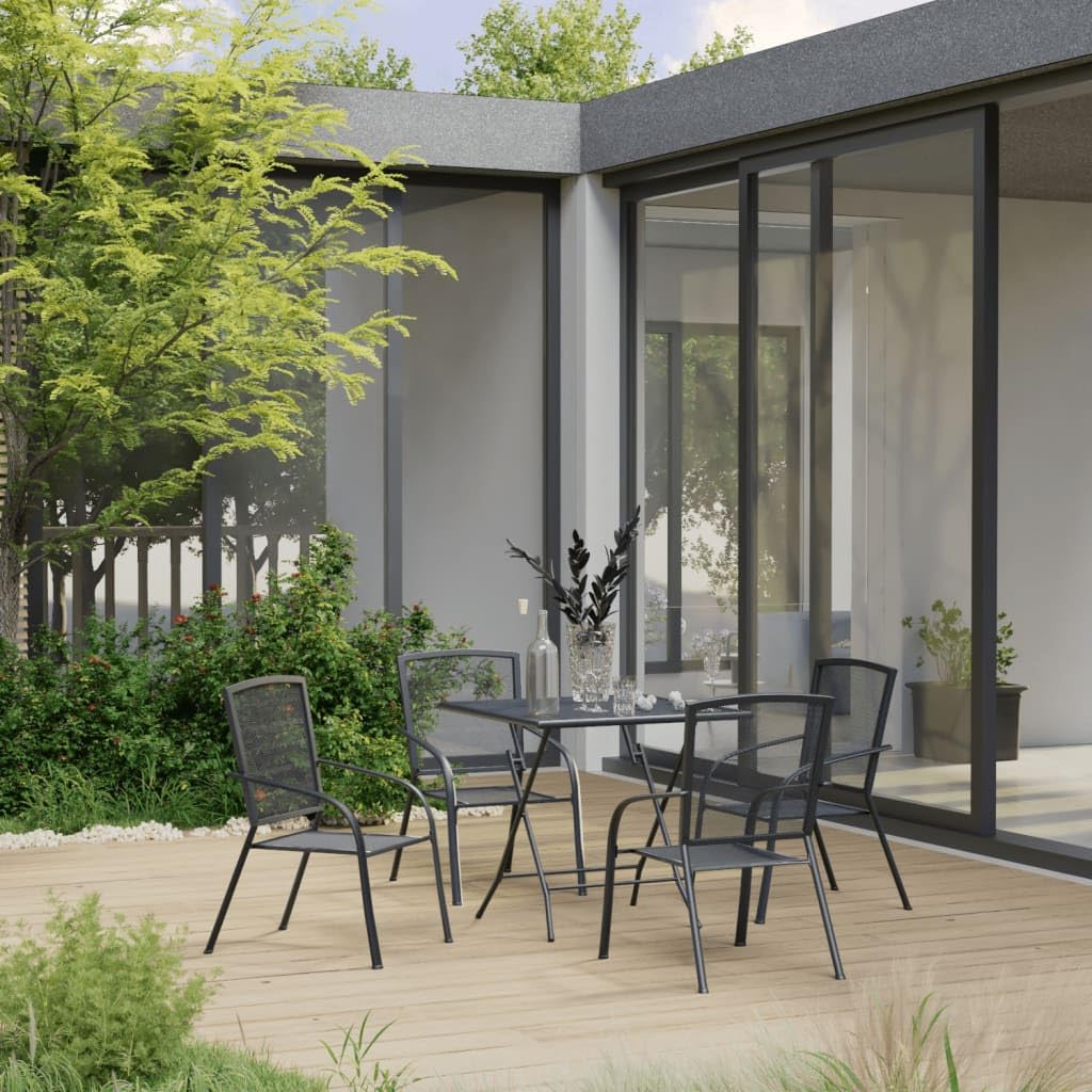 vidaXL Patio Dining Set 5 Piece, Outdoor Dining Set for 4, Table and Chair for Garden Backyard, Dining Chair, Industrial Style, Steel Anthracite