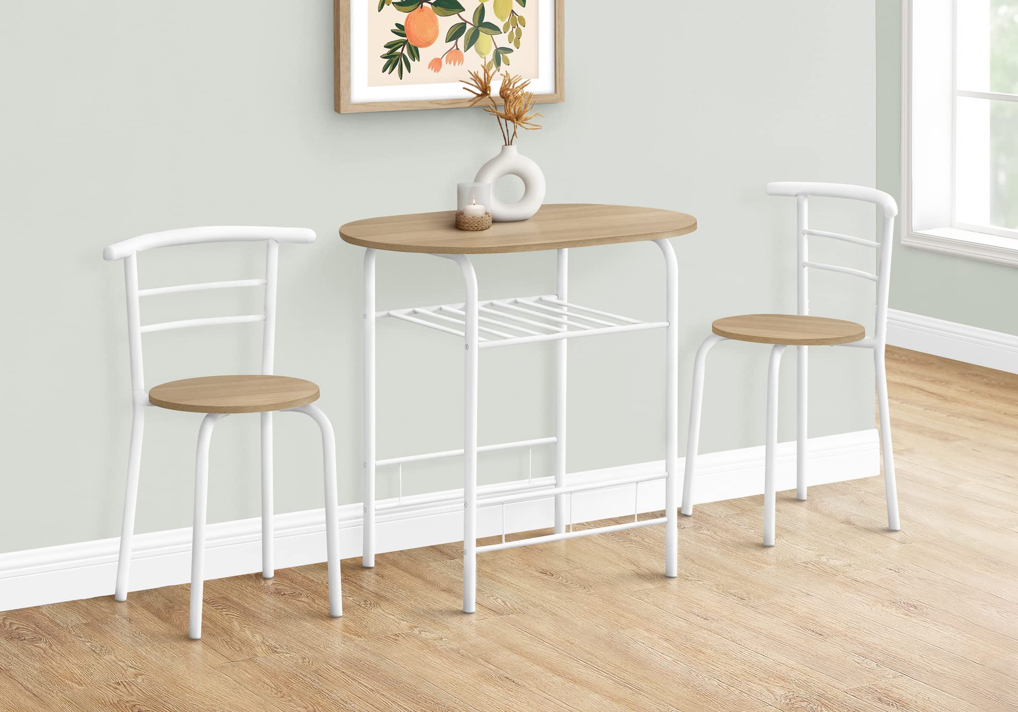 Monarch Specialties 1209 Dining Table, 3Pcs Set, Small, 32&Quot; L, Kitchen, Metal, Laminate, Natural, White, Contemporary, Modern Set-3Pcs Top, 31.5&Quot; L X 20.75&Quot; W X 29.25&Quot; H
