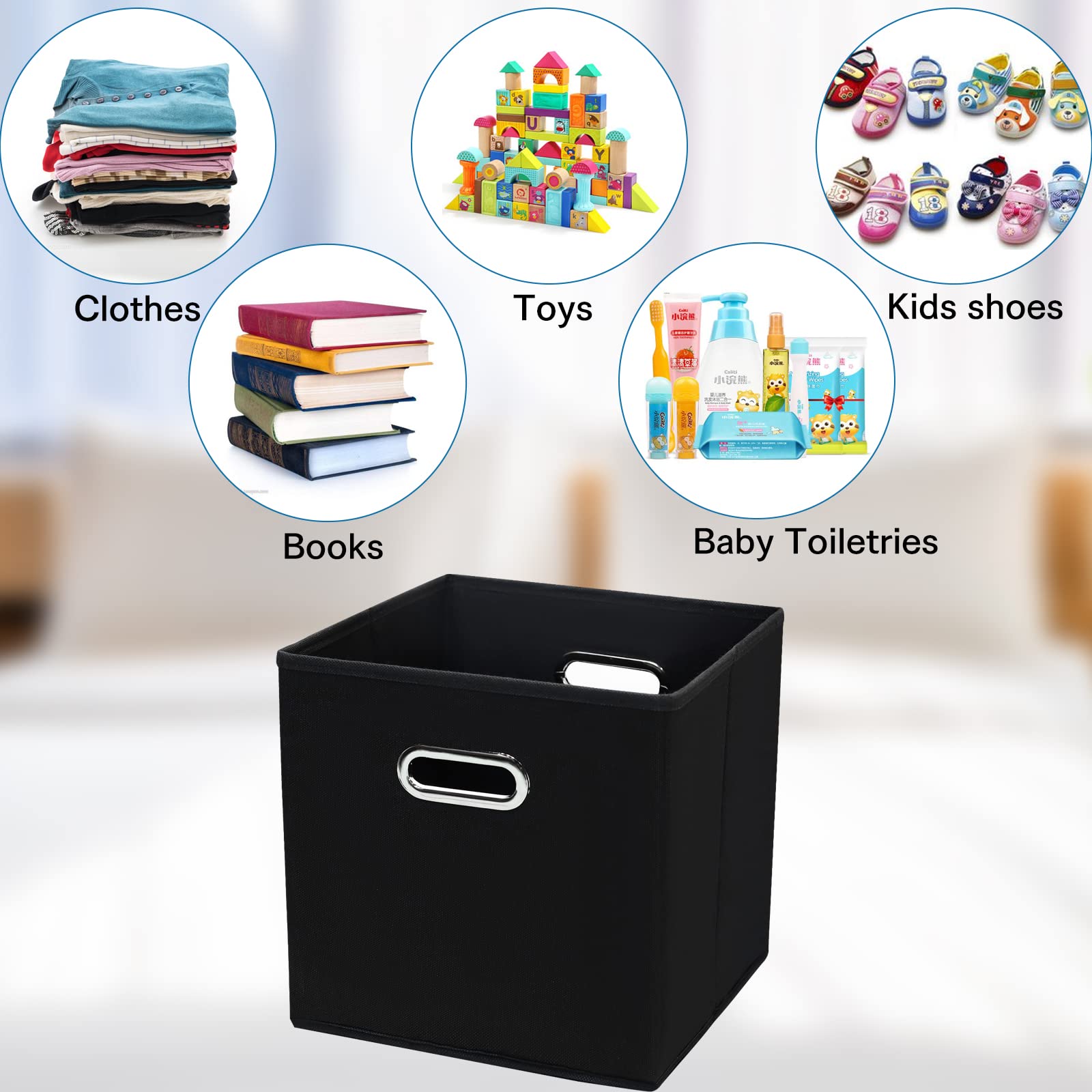 Storeone Black Fabric Storage Bins Cubes Baskets Containers-(11X11X11) With Dual Handles Cube Storage Organizer Bins For Shelf C