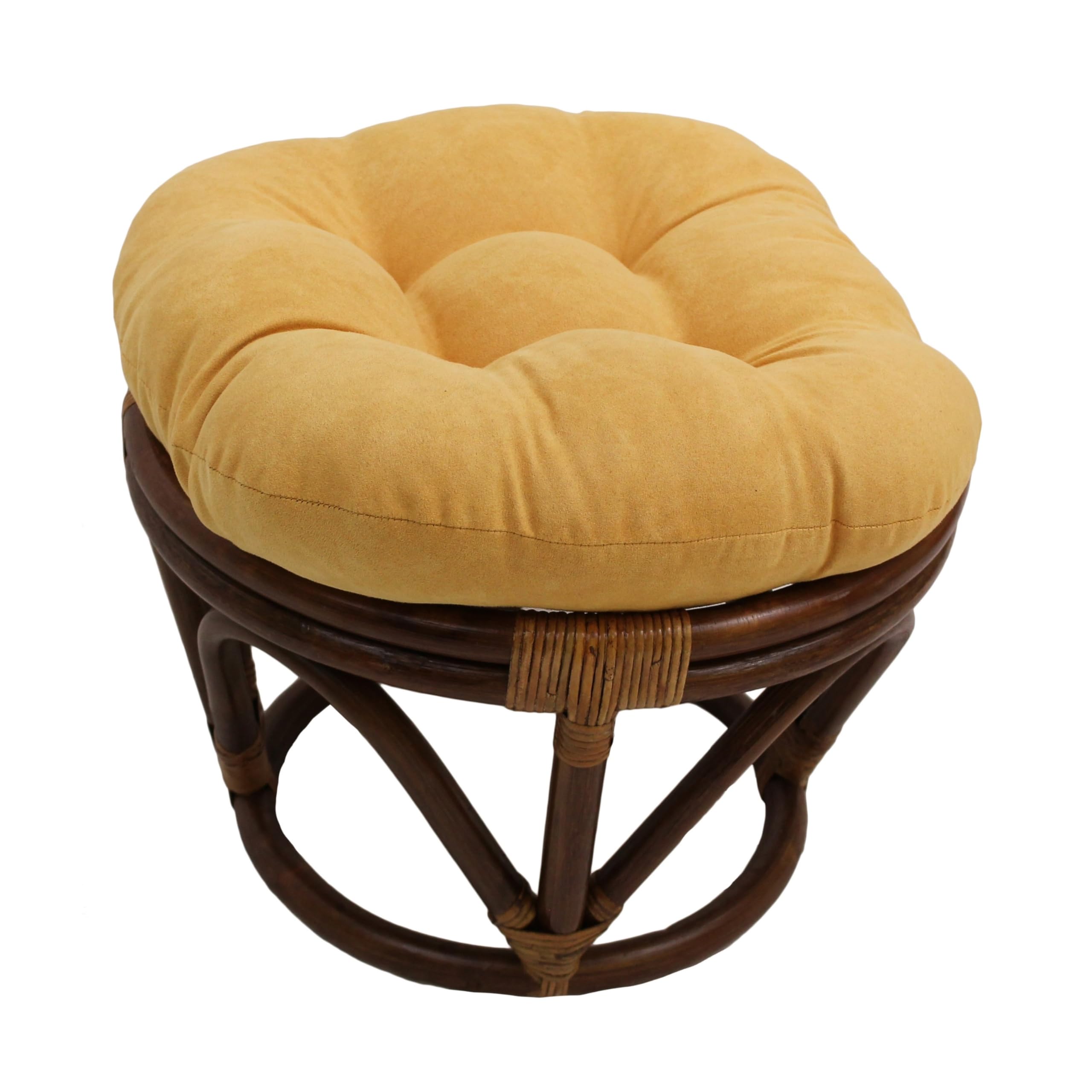 Blazing Needles Solid Microsuede Tufted Round Footstool Cushion, 18&quot;, Lemon