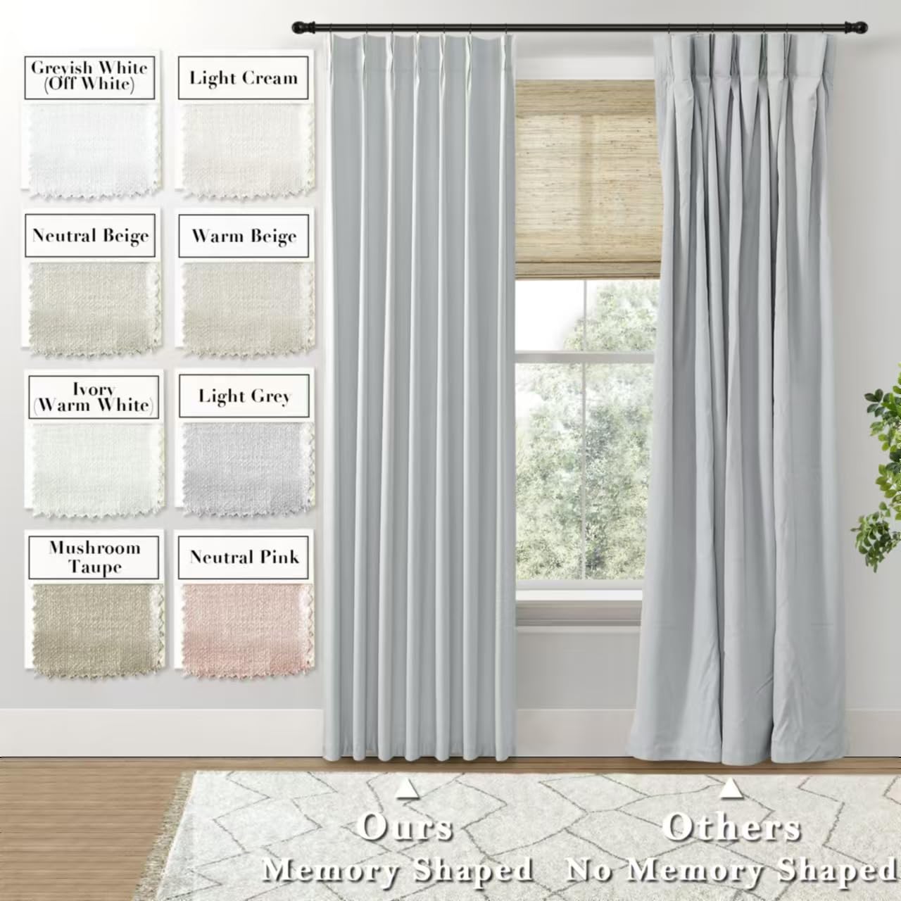 Shineland Light Grey Linen Blackout Curtains For Bedroom Living Room,Gray Pinch Pleated Curtain Drapes 84 Inches Long