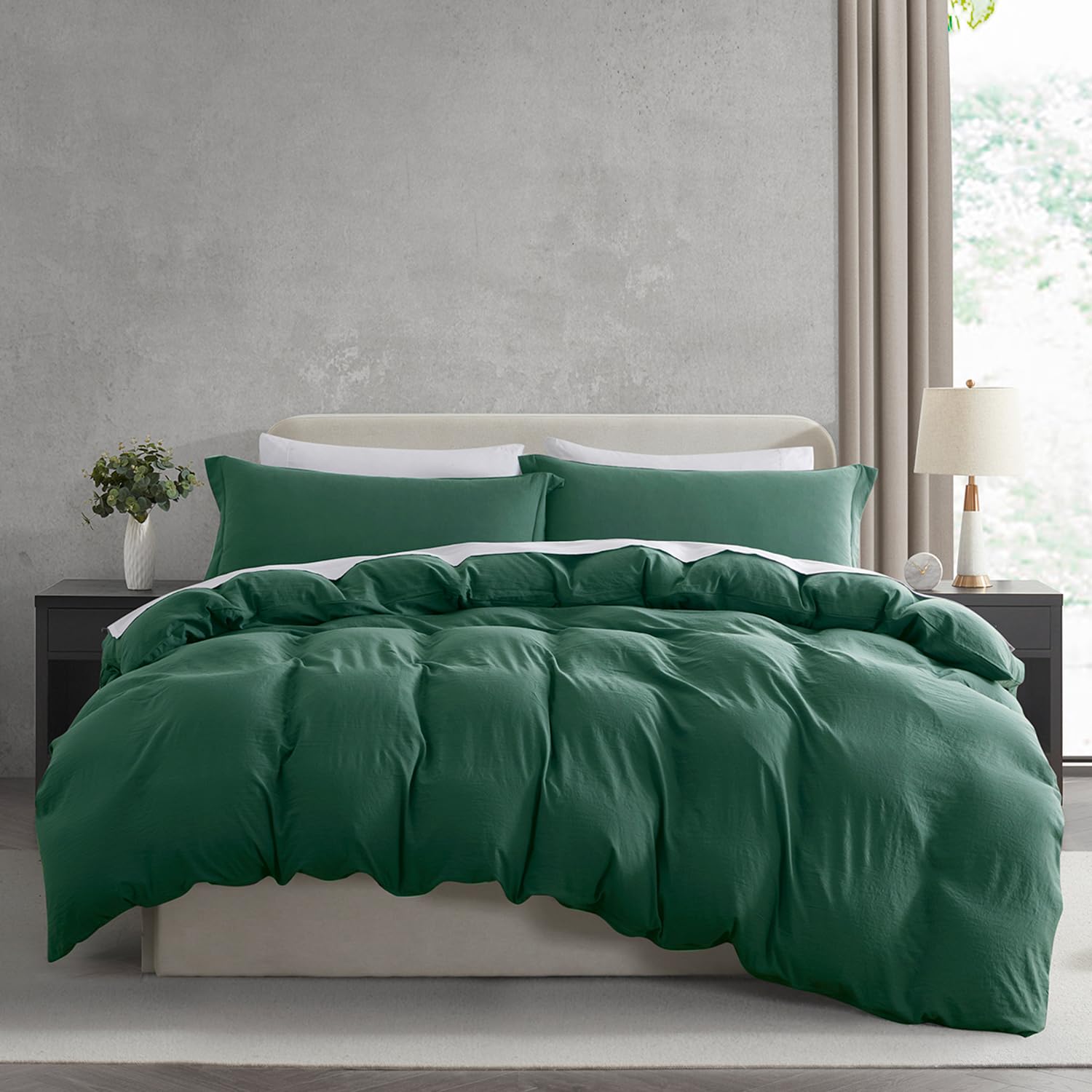 Nestl Dark Green Duvet Cover King Size - Soft Prewashed King Duvet Cover Set, 3 Piece, With Zipper Closure, 1 Duvet Cover 104X90