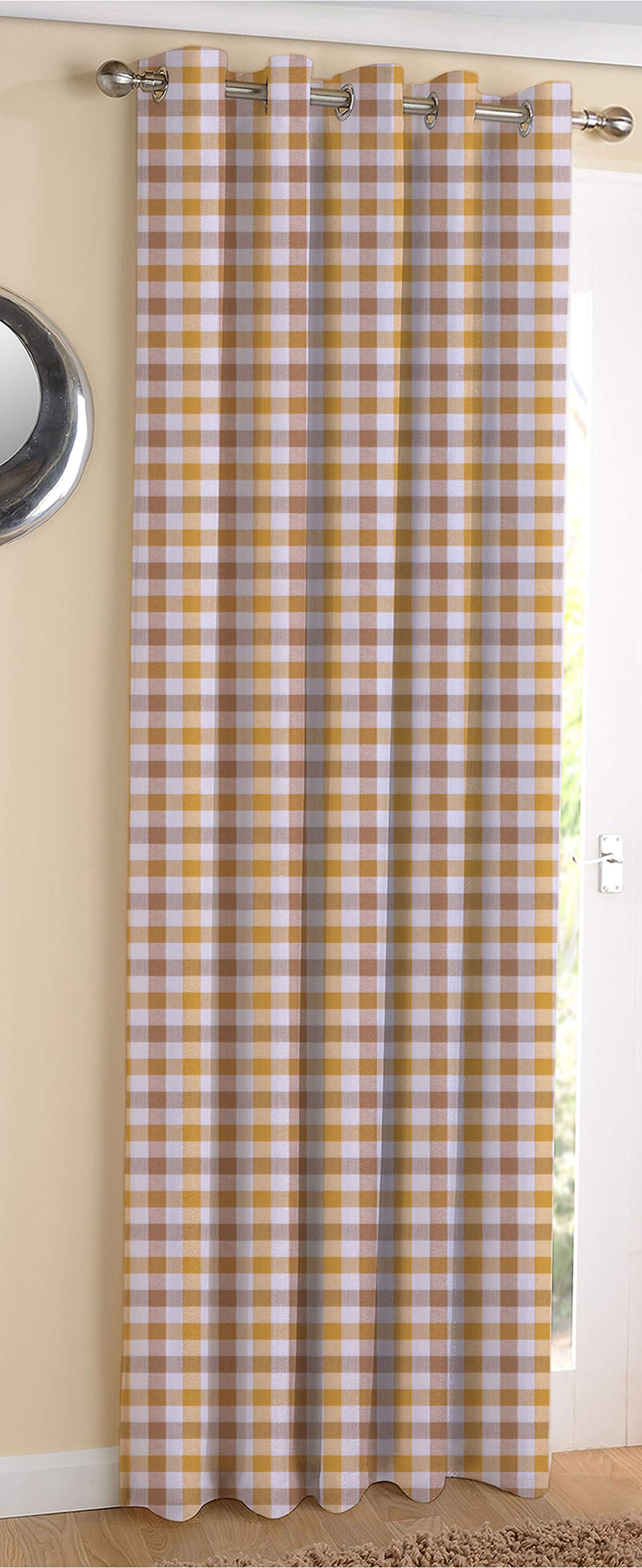 AIRWILL Cotton Lanfrancki Yellow Designed Blackout and Room Darkening 5ft Window Curtains Pack of 1 pc. (Checks  Yellow,Grey)