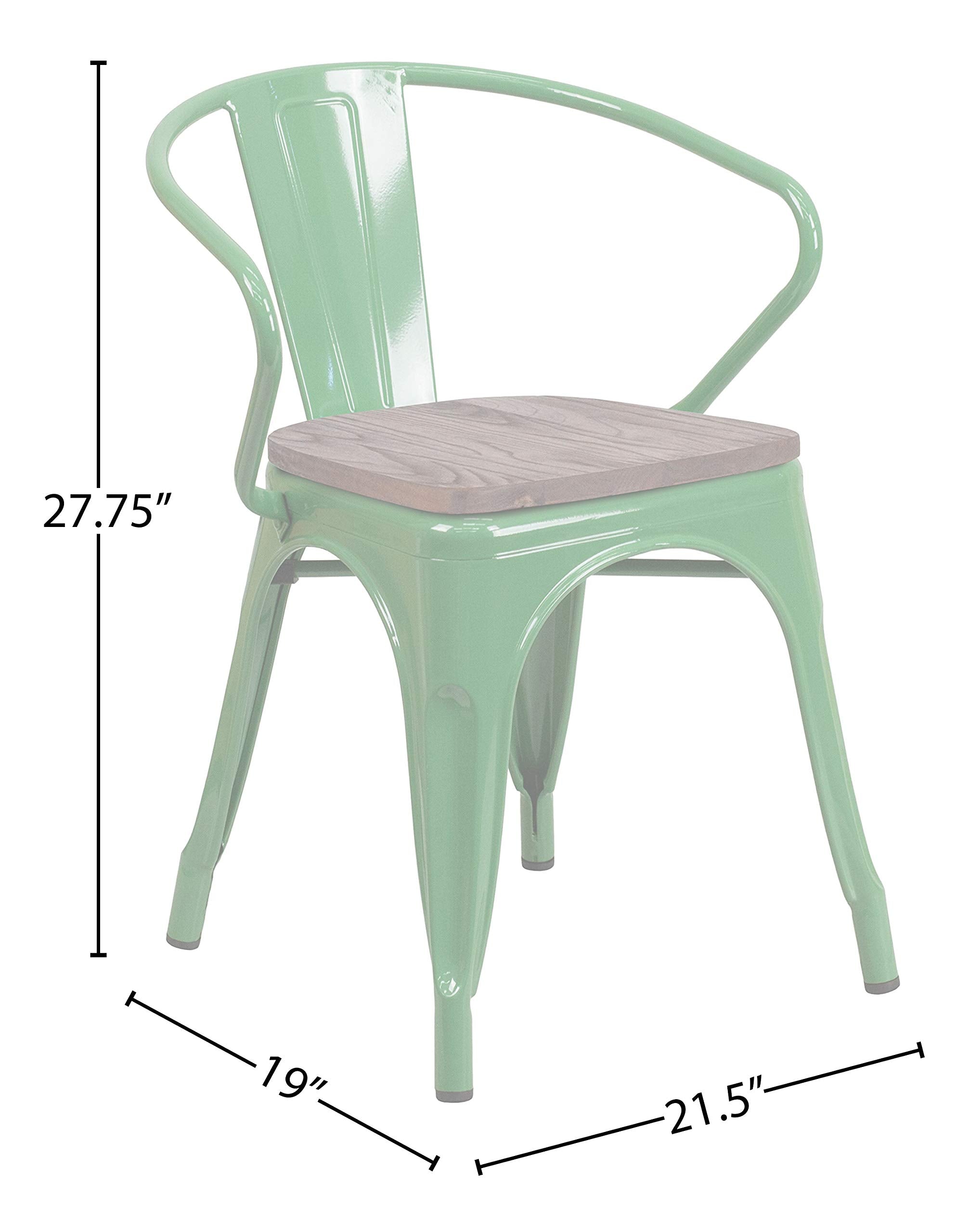 Flash Furniture Green Metal Chair With Wood Seat And Arms