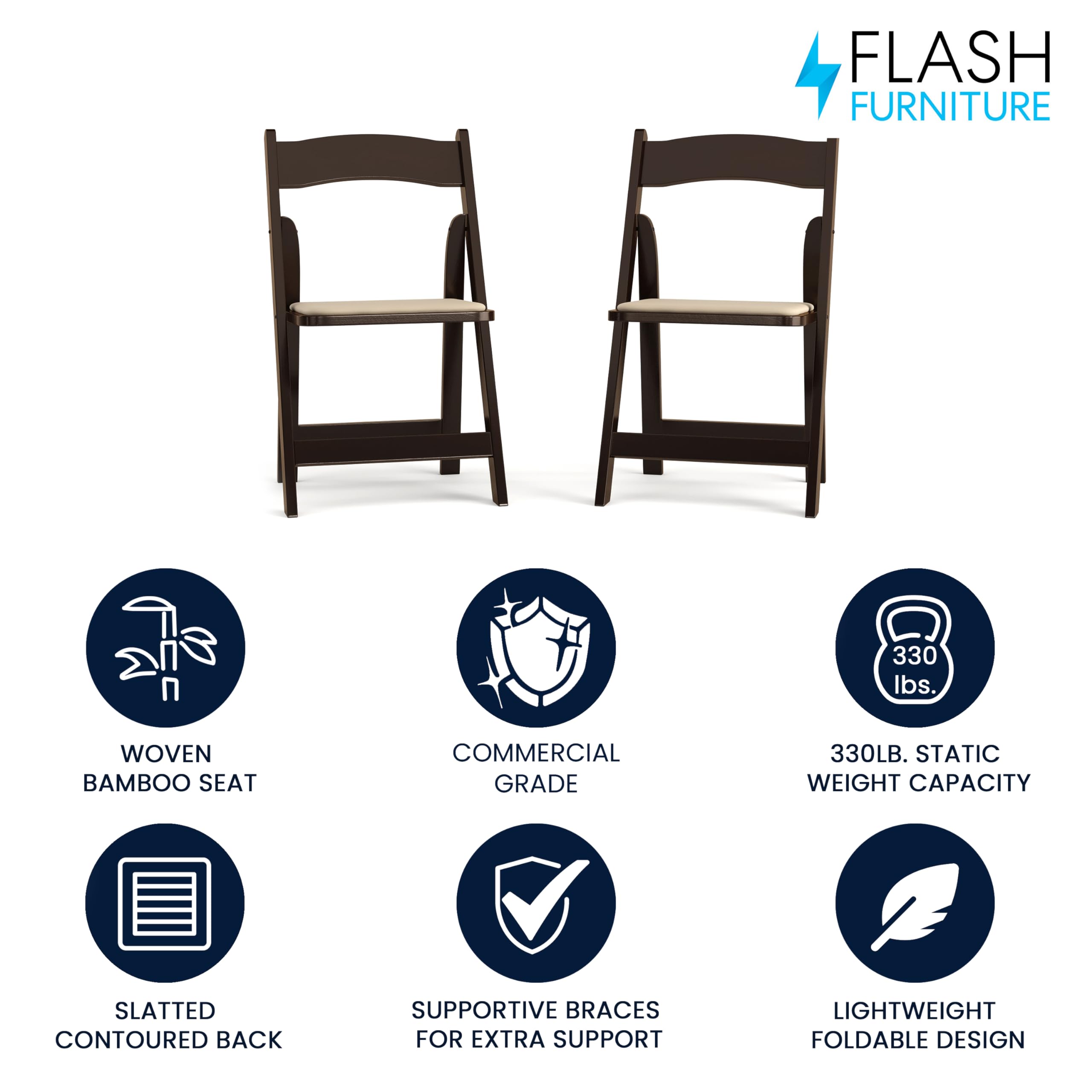 Flash Furniture 2 Pack Hercules Series Fruitwood Wood Folding Chair With Vinyl Padded Seat