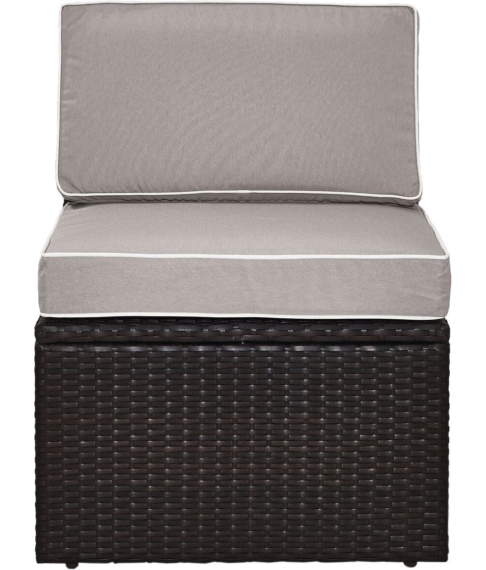 Crosley Furniture Palm Harbor Armless Outdoor Sectional Chair, Wicker Patio Chairs for Porch, Deck, Backyard, Brown with Gray Cushions
