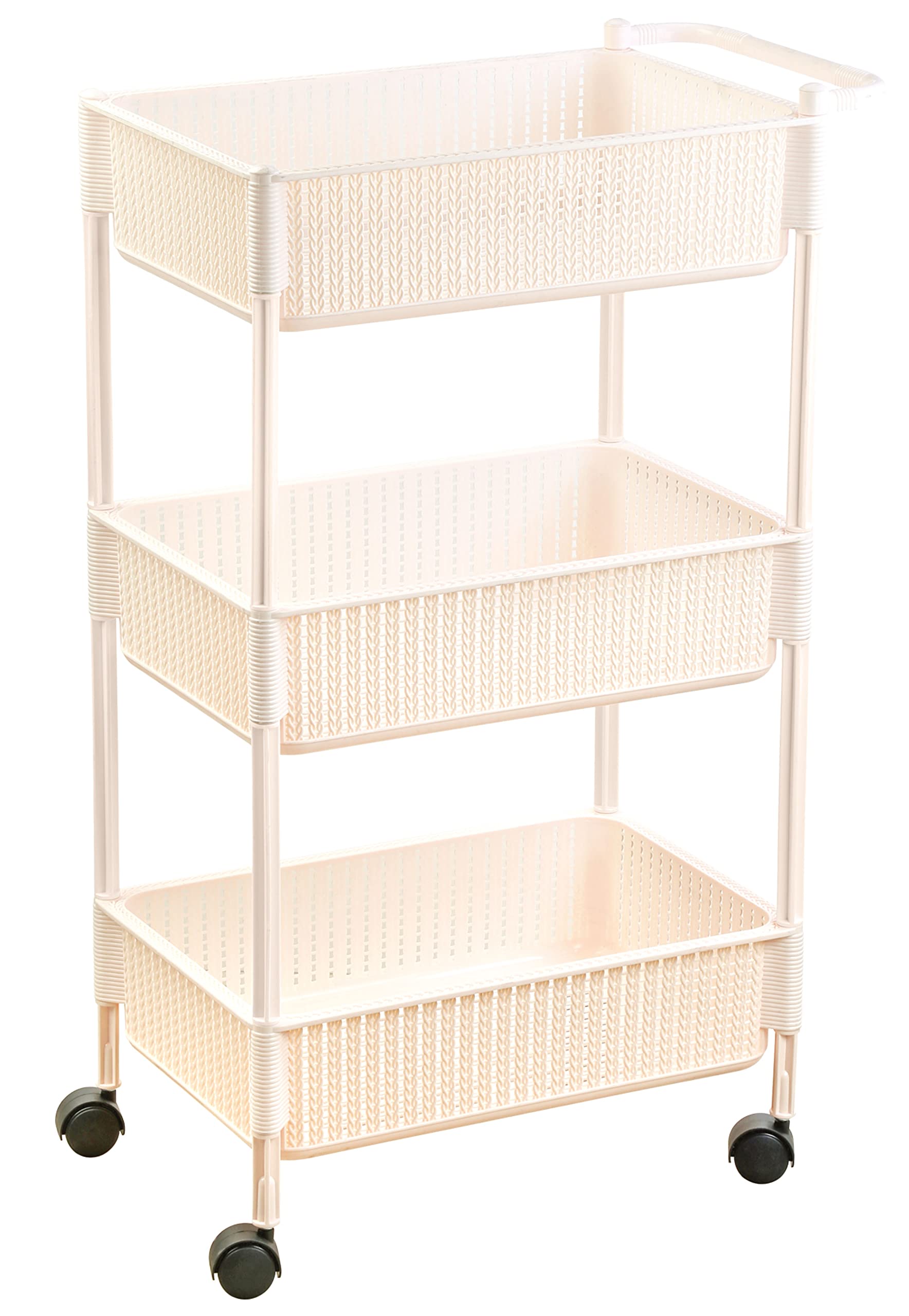 Nayasa Rope Multipurpose Foldable Trolley Basket With Wheels_Cream (Np4525_Cream)