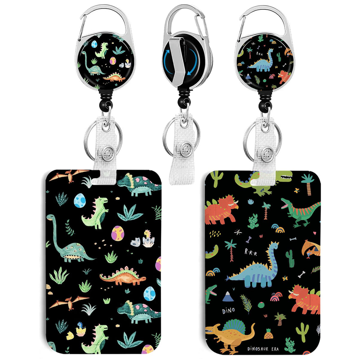 2 Pack Cute Dinosaur Id Badge Holder With Clip Badge Reels Retractable Heavy Duty,Keychain,Id Holder For School Nurse Office