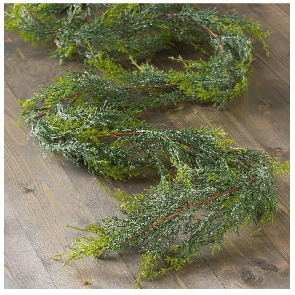 Factory Direct Craft Weather Resistant Snowy Cedar Garland - Winter Greenery ICY Juniper Pine Christmas Garland - Holiday Lodge 