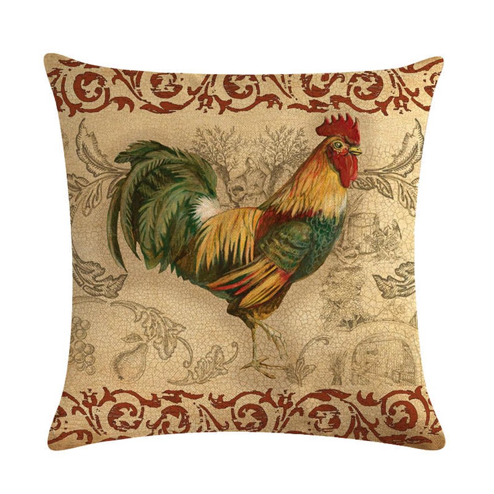 Easternproject Rooster Painting Farmhouse Decorative Throw Pillowcase Country Burlap Pillow Cover Cushion Case 18X18 (05)